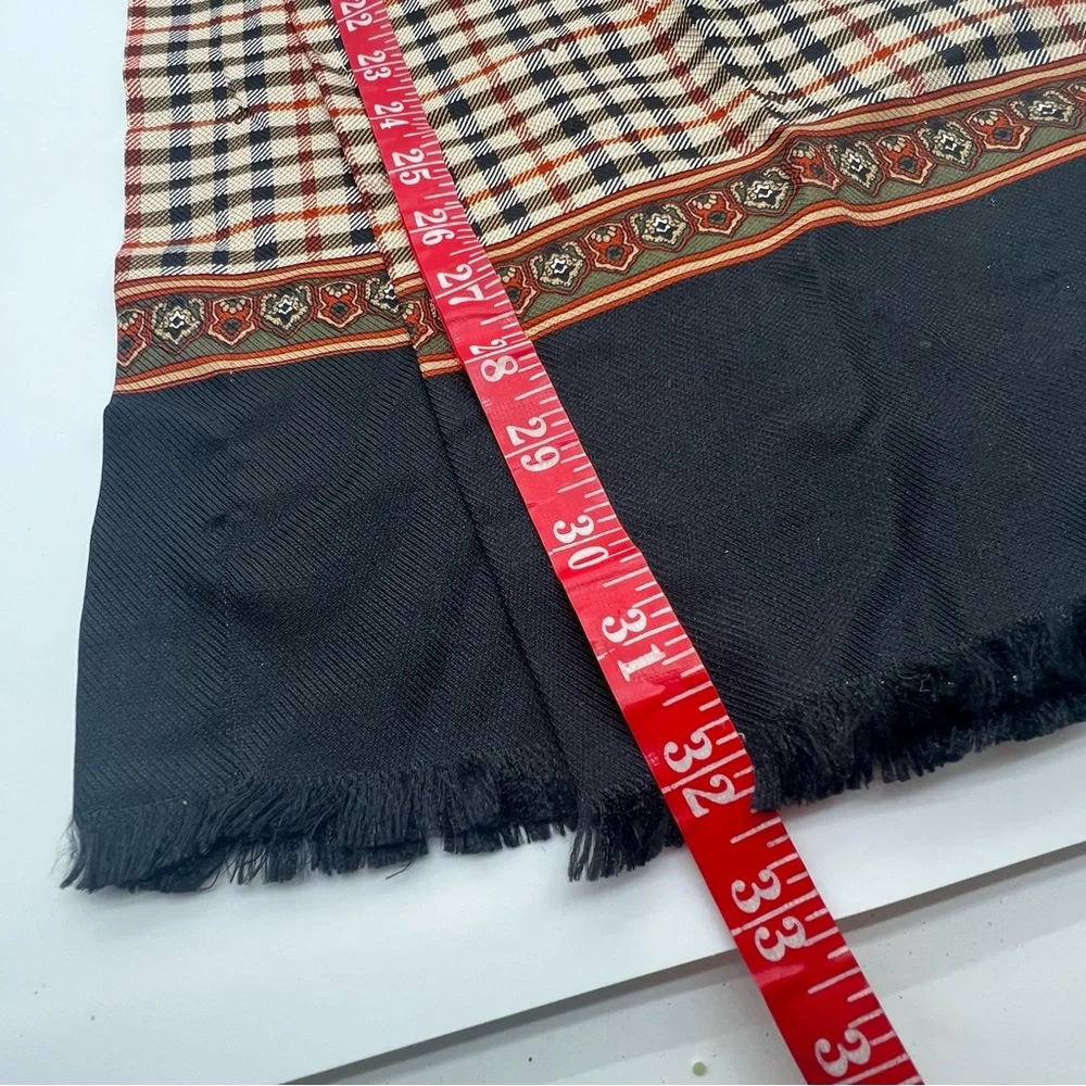 DAKS LONDON Unisex Checkered Silk Scarf - Black, Cream, and Rust | GUC